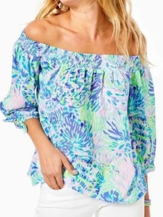 Lilly Pulitzer Tops - LILLY PULITZER Maryellen Off the Shoulder Top in Multi Shell of a Party - XL